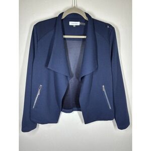 Calvin Klein Womens Navy Blue Ribbed Open Front Blazer Jacket Medium Draped